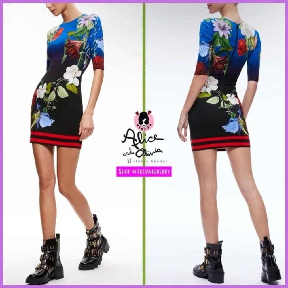 Alice + Olivia Delora Blue Multi Floral Mini Dress